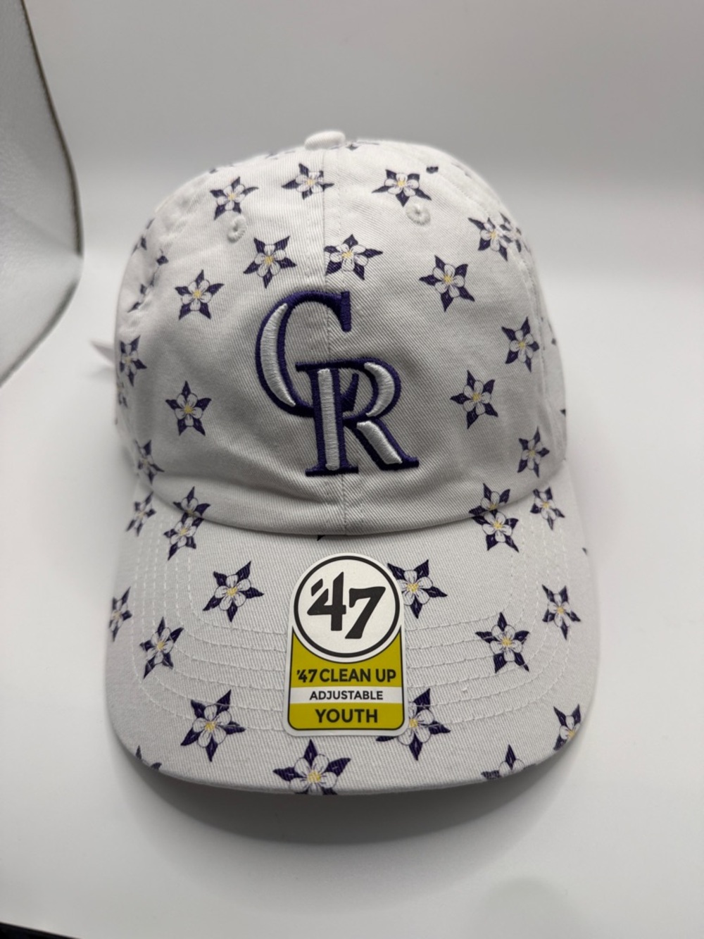 47 Clean Up Colorado Rockies White Hat with Purple Floral Accents